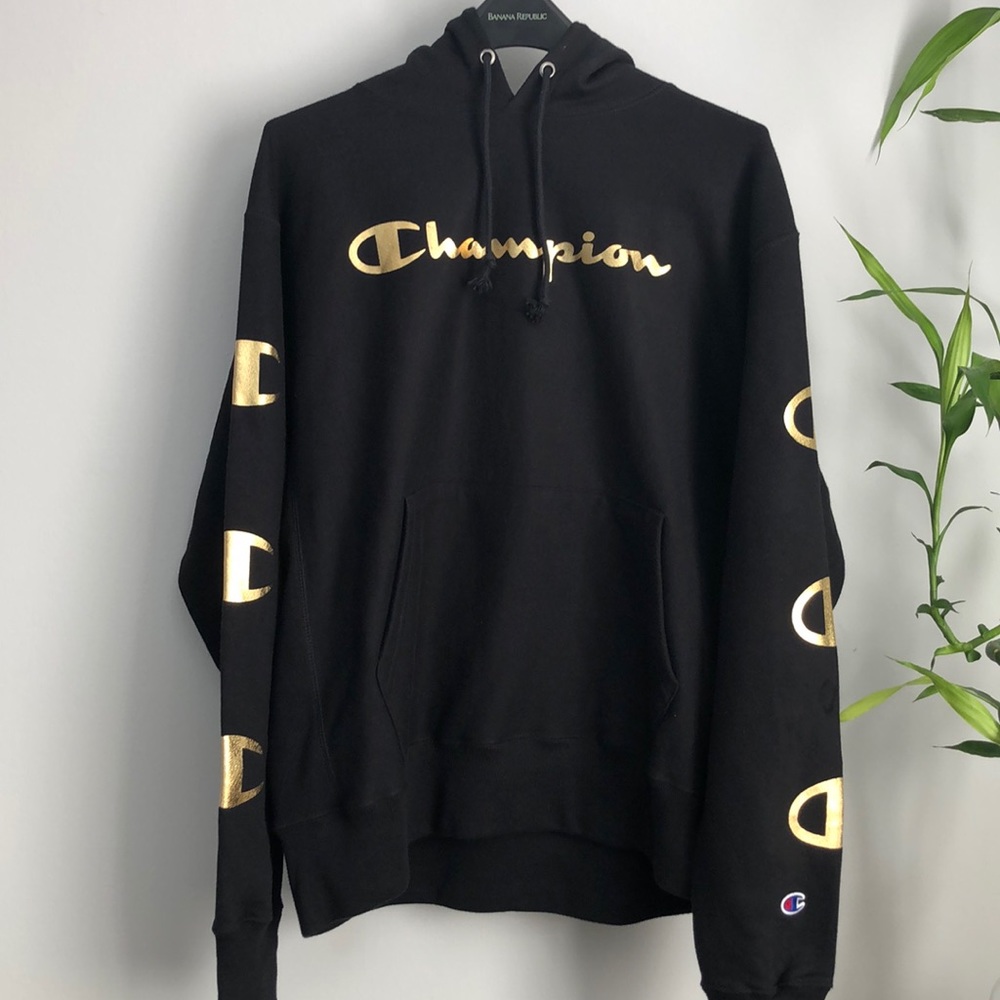 Champion Script Hoodie Large Black and Gold
